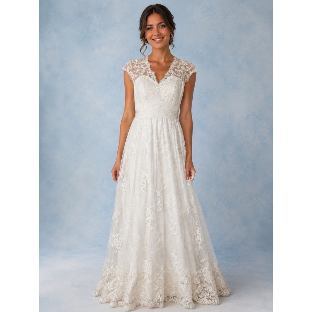 NEW Mary's Bridal A-line Wedding Gown Dress Lace Cap Sleeve, Back Sweetheart 6
